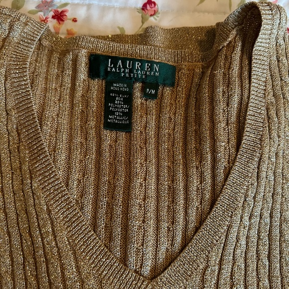 Lauren Ralph Lauren ladies gold knit top, size M petit - Picture 3 of 3